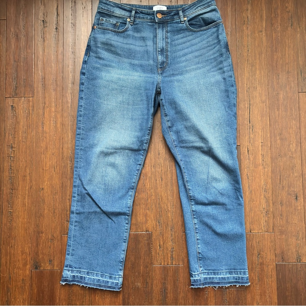 LOFT Outlet Curvy High Rise Slim Straight Jeans with Drop Hem